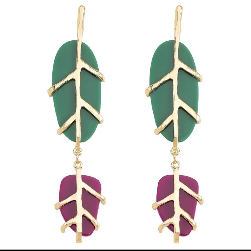 ZARA Gold, Green, & Wine Red Leaf Earrings | NWOT